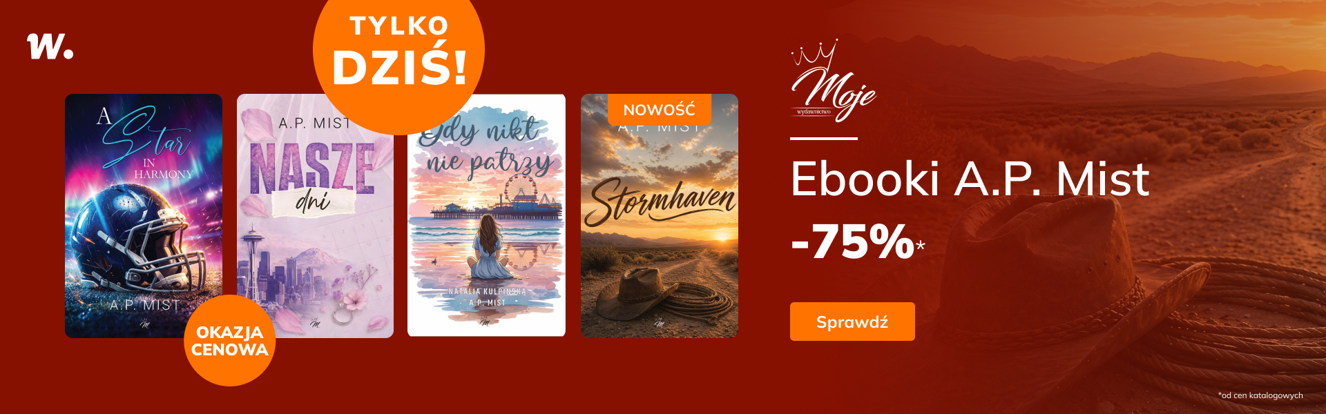 Grafika prowadzi do promocji: Tylko dziś! Ebooki A.P. Mist -75%