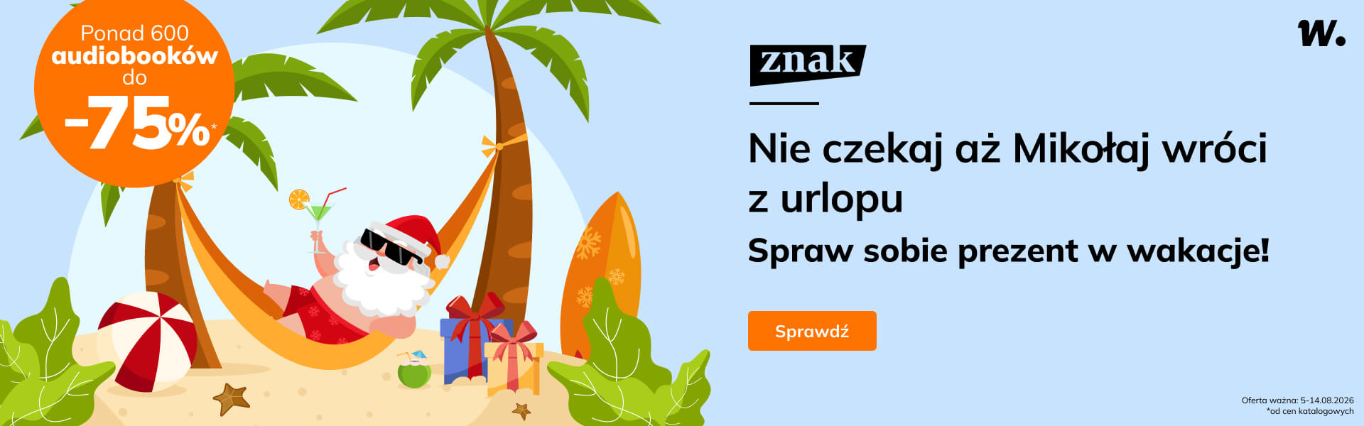 Grafika prowadzi do promocji: Nie czekaj aż Mikołaj wróci z urlopu! Kup sobie audiobooka do 75% taniej