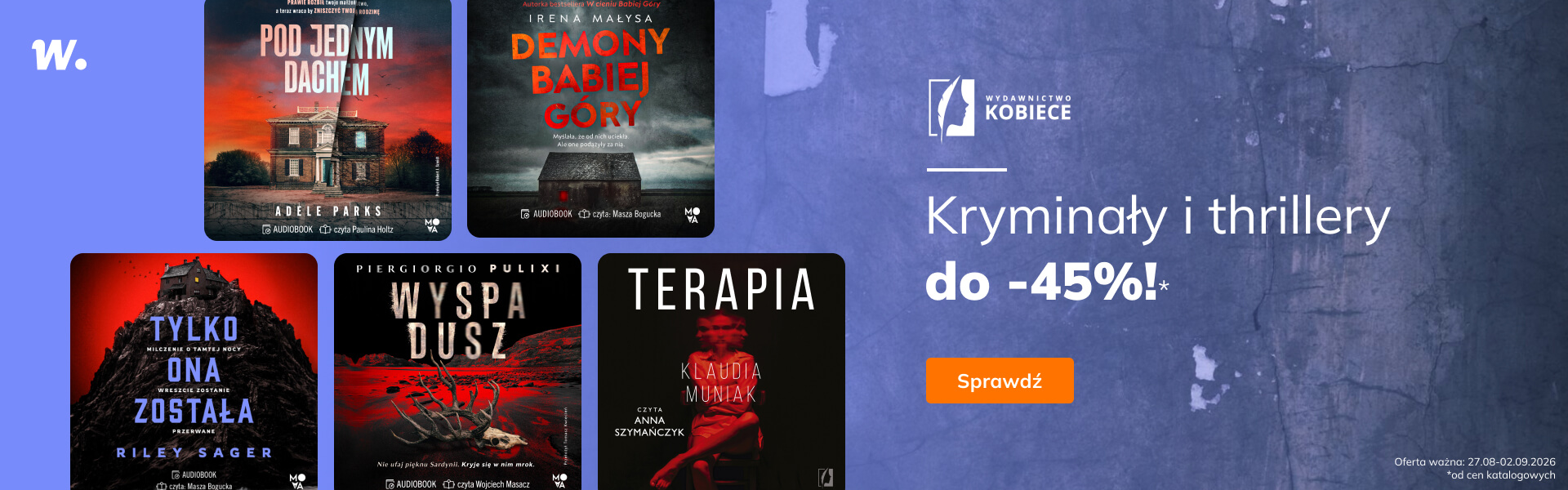 Grafika prowadzi do promocji: Wydawnictwo Kobiece. Kryminały do -45%