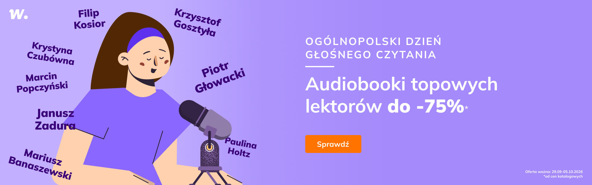 Grafika prowadzi do promocji: Ogólnopolski Dzień Głośnego Czytania. Audiobooki do -75%!