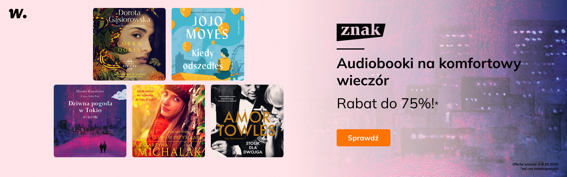 Grafika prowadzi do promocji: Znak. Audiobooki na komfortowy wieczór do -75%!