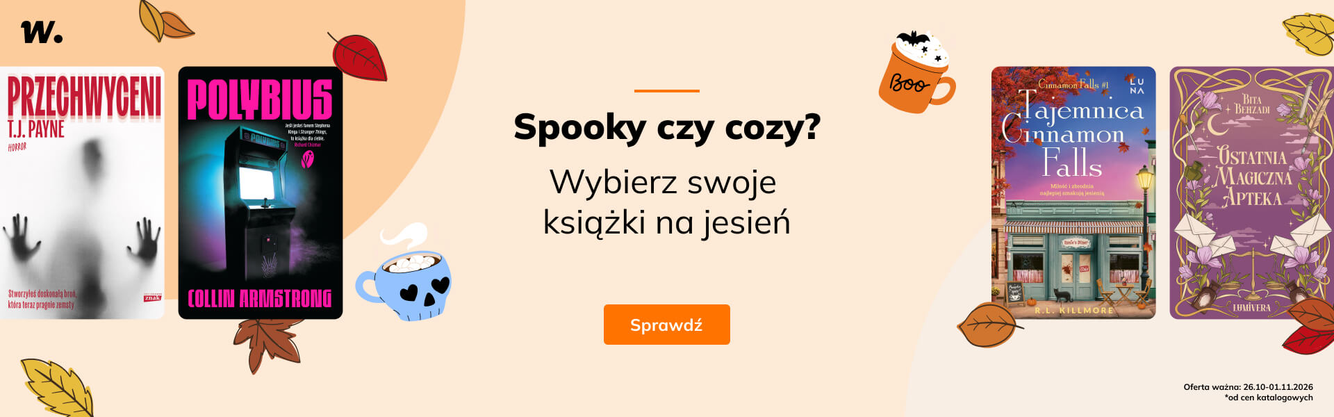 Grafika prowadzi do promocji: Spooky czy cozy?  Wybierz swoje książki na jesień